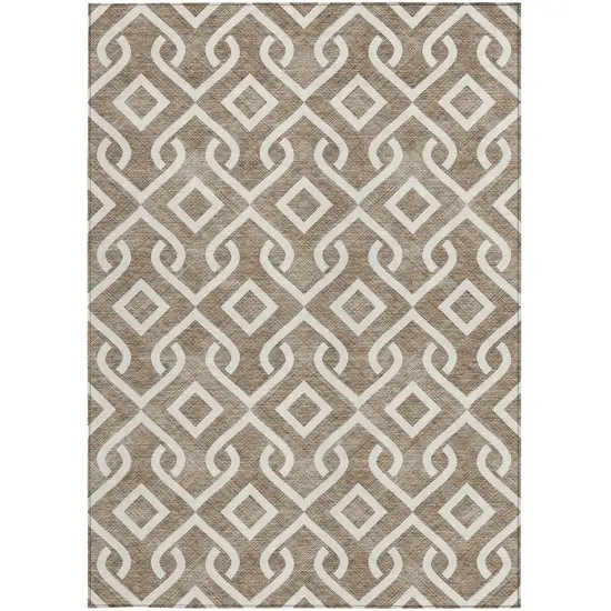 Brown And Ivory Geometric Washable Indoor Outdoor Area Rug Photo 6