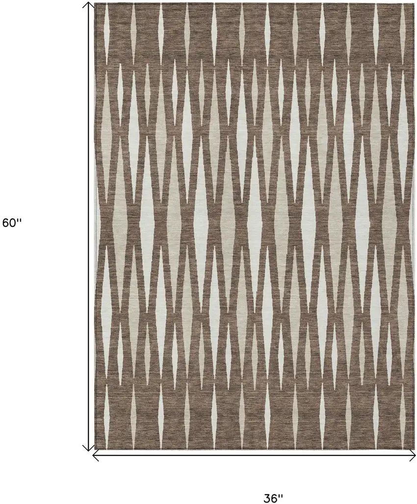 Brown And Ivory Geometric Washable Indoor Outdoor Area Rug Photo 3