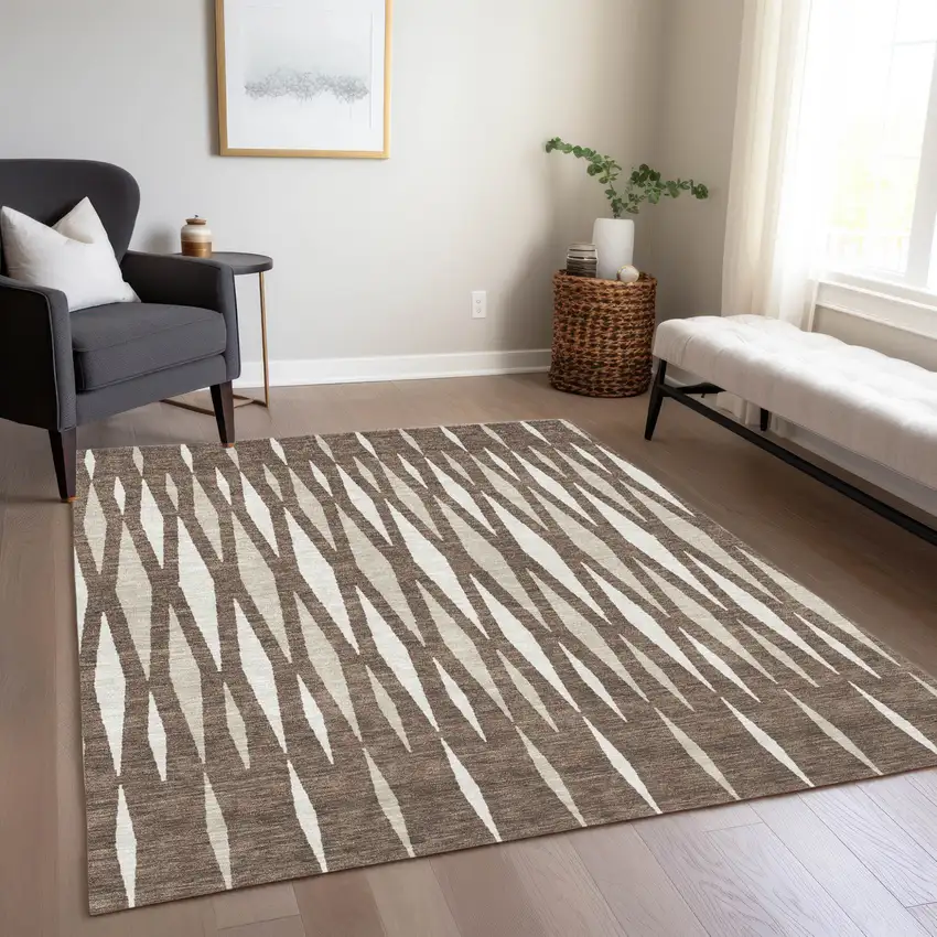 Brown And Ivory Geometric Washable Indoor Outdoor Area Rug Photo 9