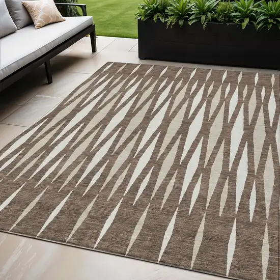 Brown And Ivory Geometric Washable Indoor Outdoor Area Rug Photo 1