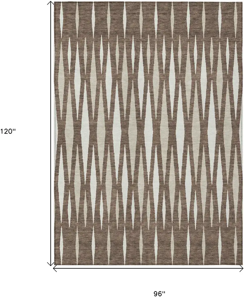 Brown And Ivory Geometric Washable Indoor Outdoor Area Rug Photo 3