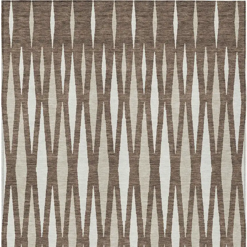 Brown And Ivory Geometric Washable Indoor Outdoor Area Rug Photo 7
