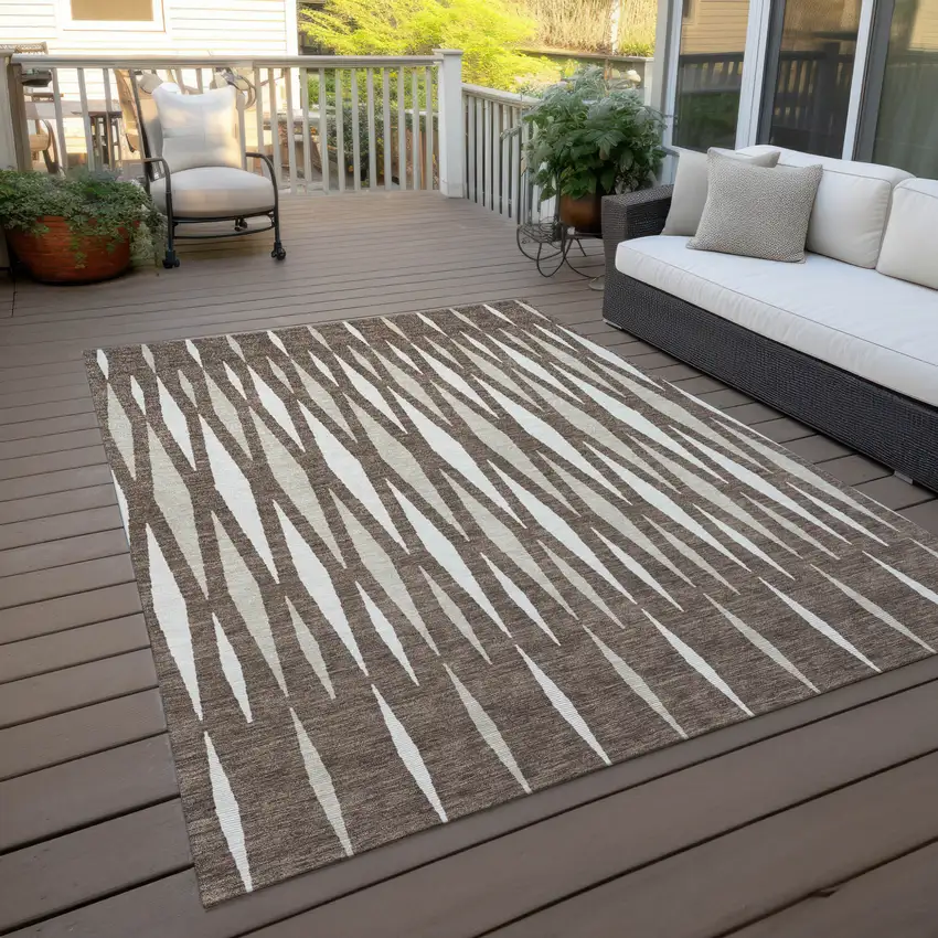 Brown And Ivory Geometric Washable Indoor Outdoor Area Rug Photo 8