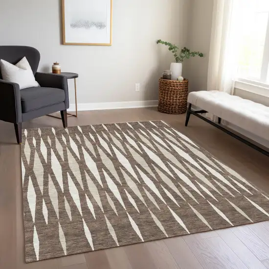 Brown And Ivory Geometric Washable Indoor Outdoor Area Rug Photo 9