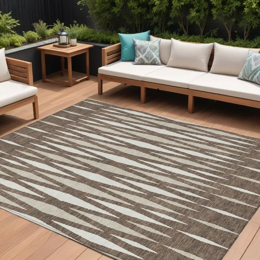 Brown And Ivory Geometric Washable Indoor Outdoor Area Rug Photo 1