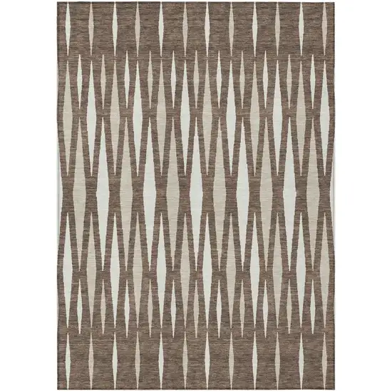 Brown And Ivory Geometric Washable Indoor Outdoor Area Rug Photo 2