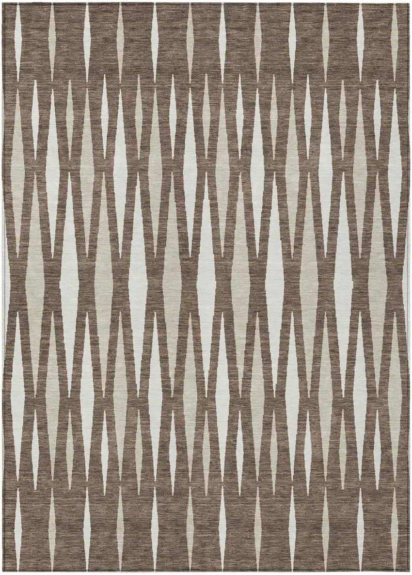 Brown And Ivory Geometric Washable Indoor Outdoor Area Rug Photo 2