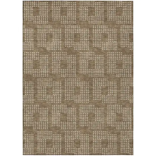 Brown And Ivory Geometric Washable Indoor Outdoor Area Rug Photo 2