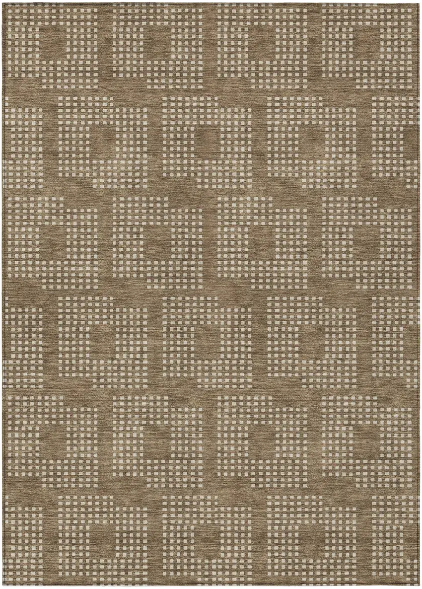 Brown And Ivory Geometric Washable Indoor Outdoor Area Rug Photo 2