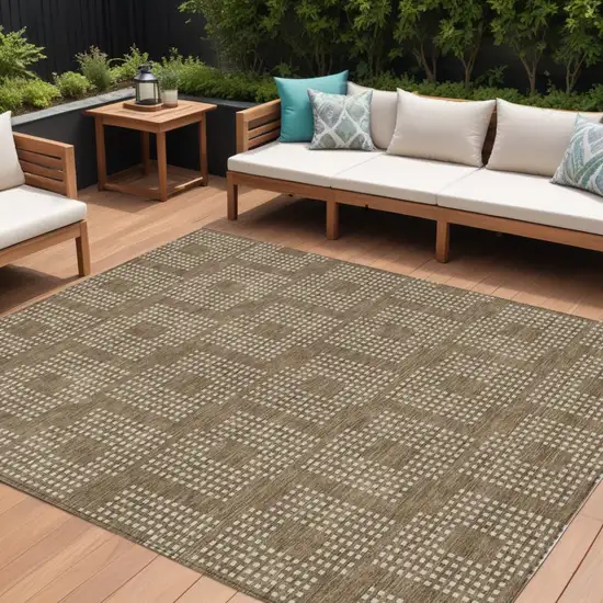 Brown And Ivory Geometric Washable Indoor Outdoor Area Rug Photo 1