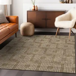 Photo of Brown And Ivory Geometric Washable Indoor Outdoor Area Rug