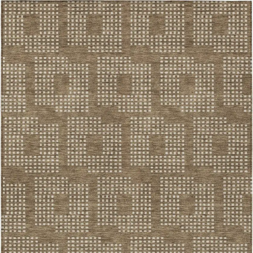 Brown And Ivory Geometric Washable Indoor Outdoor Area Rug Photo 7