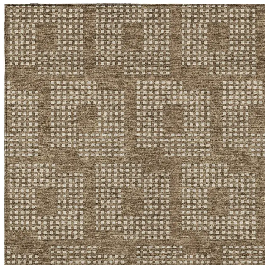 Brown And Ivory Geometric Washable Indoor Outdoor Area Rug Photo 6