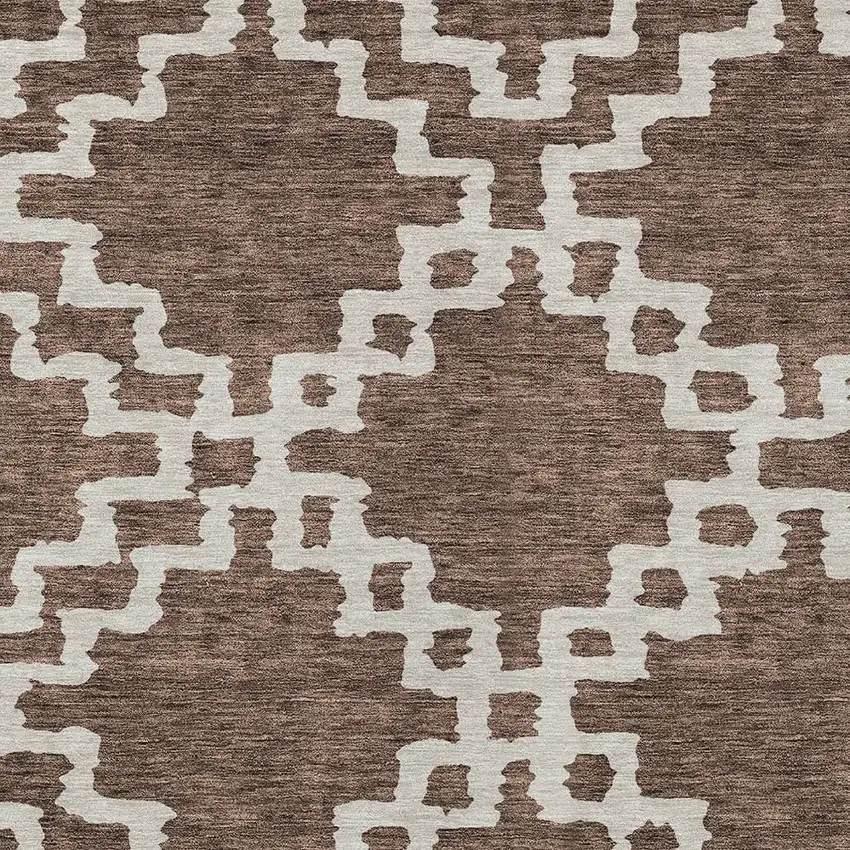 Brown And Ivory Geometric Washable Indoor Outdoor Area Rug Photo 6