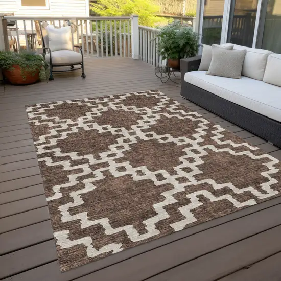 Brown And Ivory Geometric Washable Indoor Outdoor Area Rug Photo 9