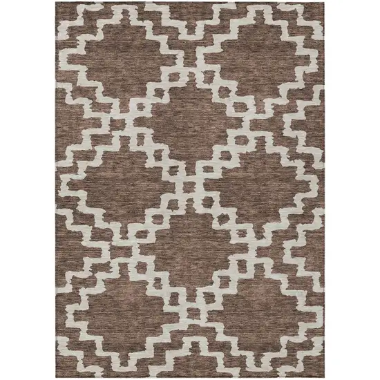 Brown And Ivory Geometric Washable Indoor Outdoor Area Rug Photo 2