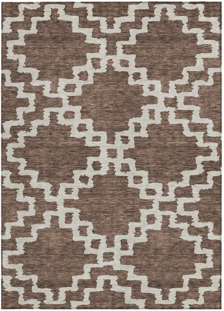 Brown And Ivory Geometric Washable Indoor Outdoor Area Rug Photo 6