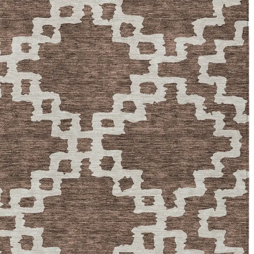 Brown And Ivory Geometric Washable Indoor Outdoor Area Rug Photo 6