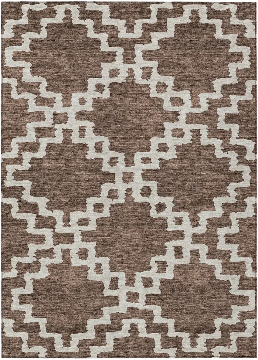 Brown And Ivory Geometric Washable Indoor Outdoor Area Rug Photo 2