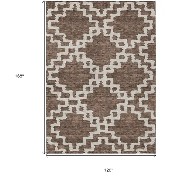 Brown And Ivory Geometric Washable Indoor Outdoor Area Rug Photo 3