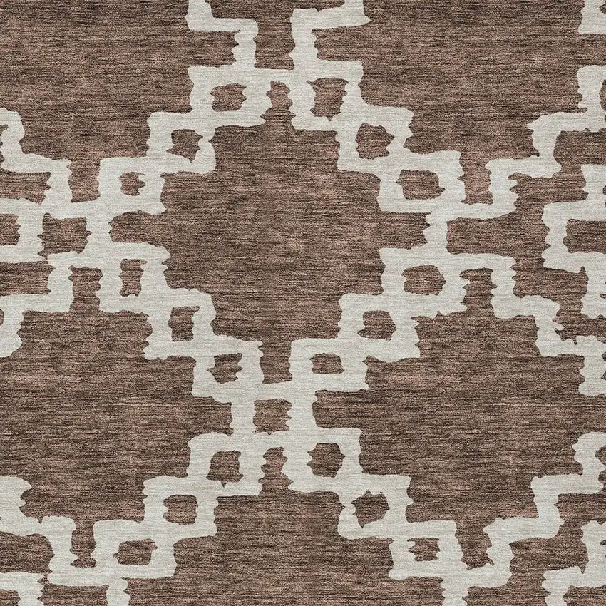 Brown And Ivory Geometric Washable Indoor Outdoor Area Rug Photo 6
