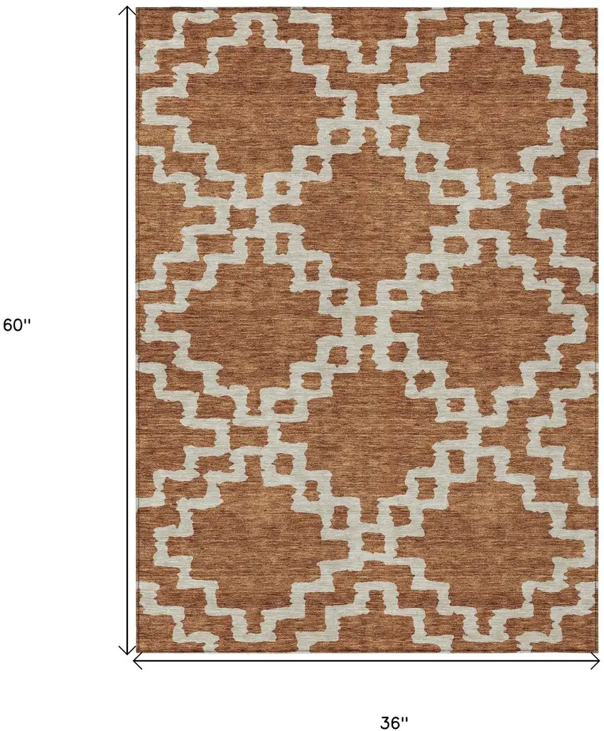 Brown And Ivory Geometric Washable Indoor Outdoor Area Rug Photo 3