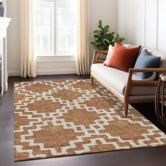 Brown And Ivory Geometric Washable Indoor Outdoor Area Rug Photo 9