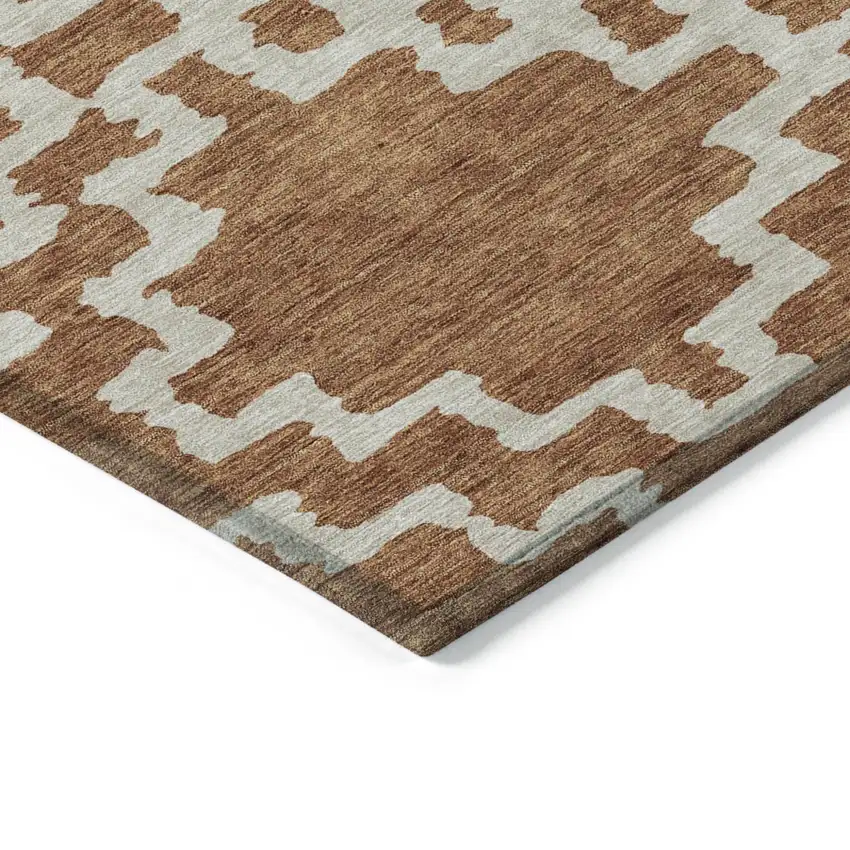 Brown And Ivory Geometric Washable Indoor Outdoor Area Rug Photo 4