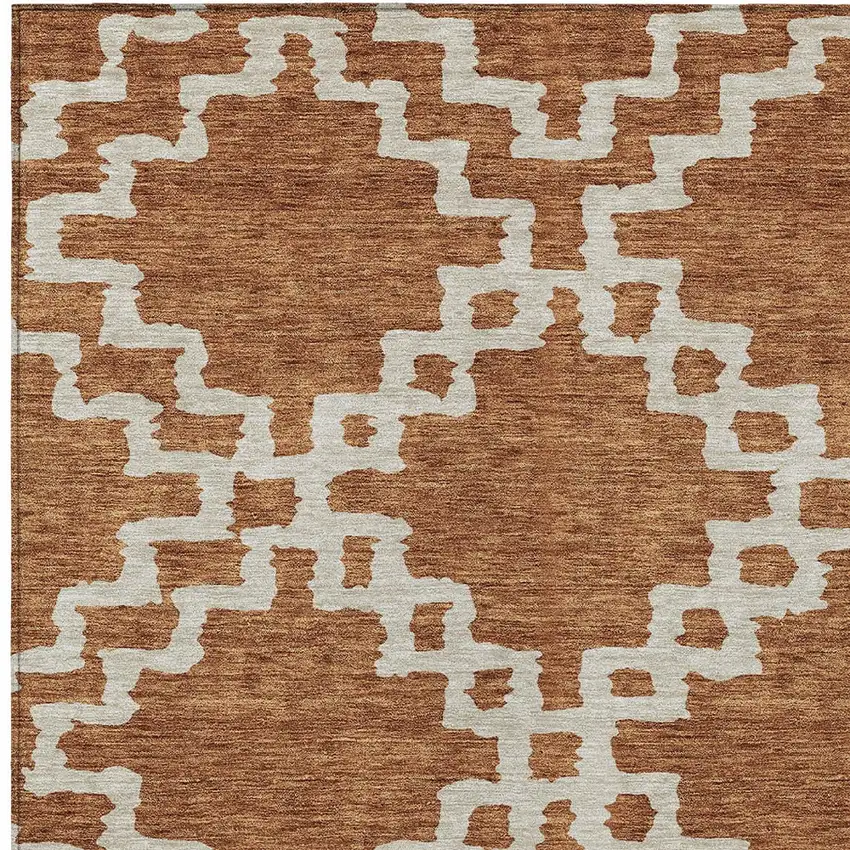 Brown And Ivory Geometric Washable Indoor Outdoor Area Rug Photo 6