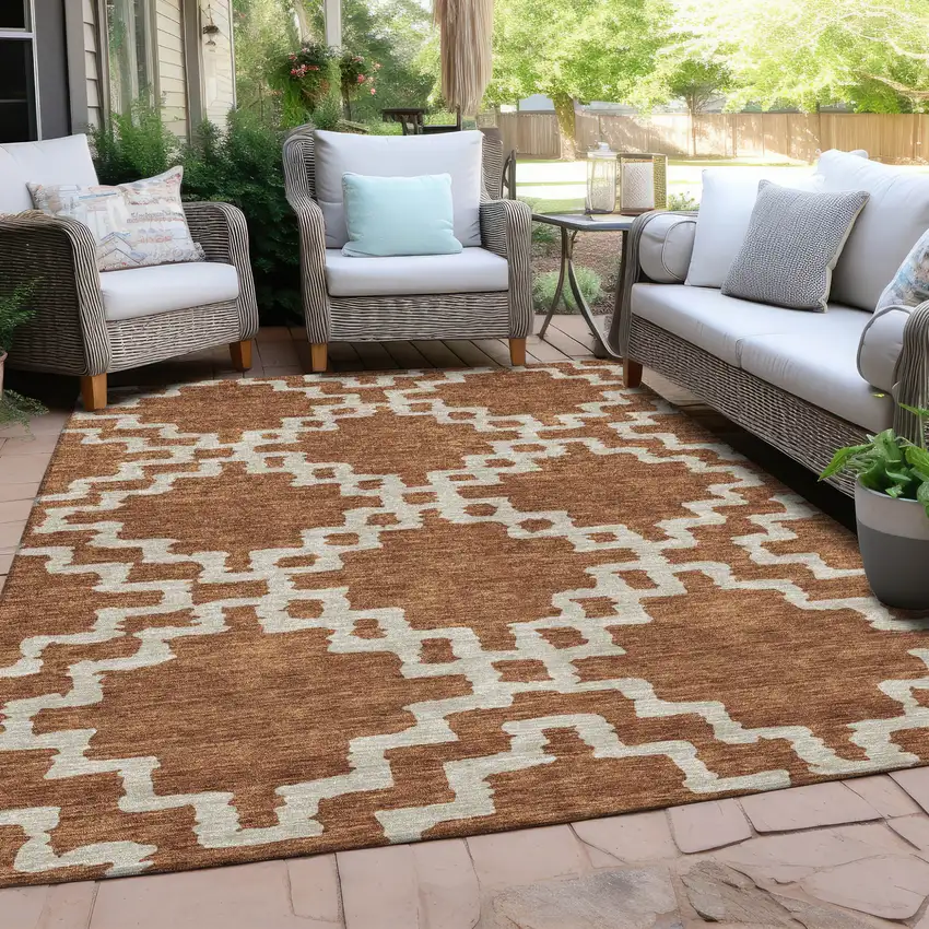 Brown And Ivory Geometric Washable Indoor Outdoor Area Rug Photo 8