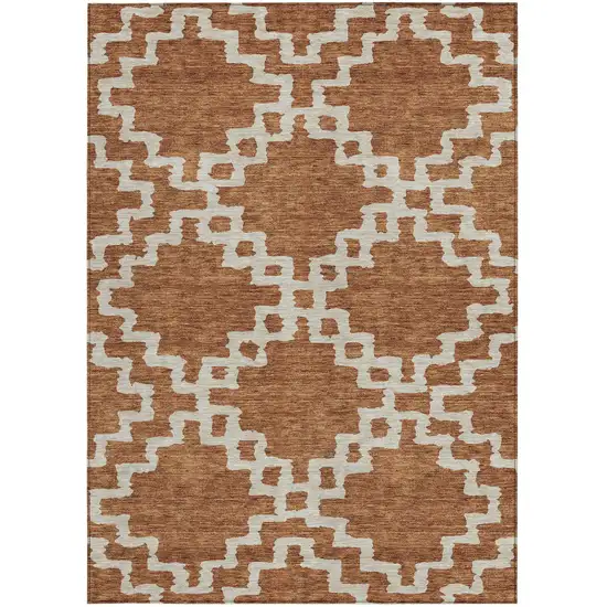 Brown And Ivory Geometric Washable Indoor Outdoor Area Rug Photo 7