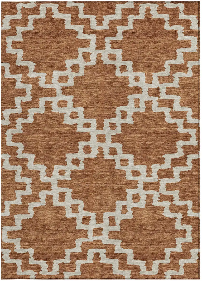 Brown And Ivory Geometric Washable Indoor Outdoor Area Rug Photo 7