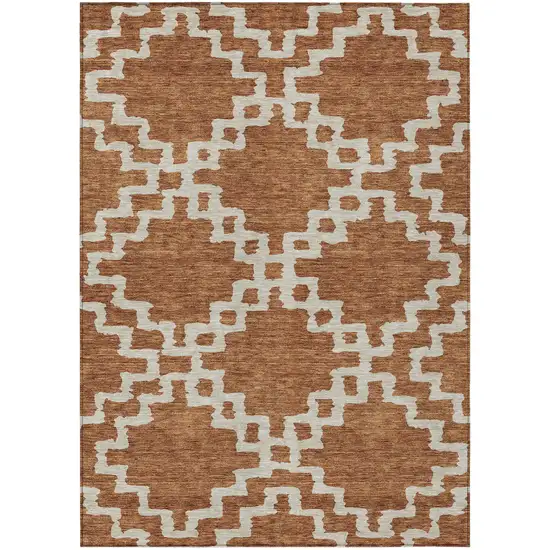 Brown And Ivory Geometric Washable Indoor Outdoor Area Rug Photo 2