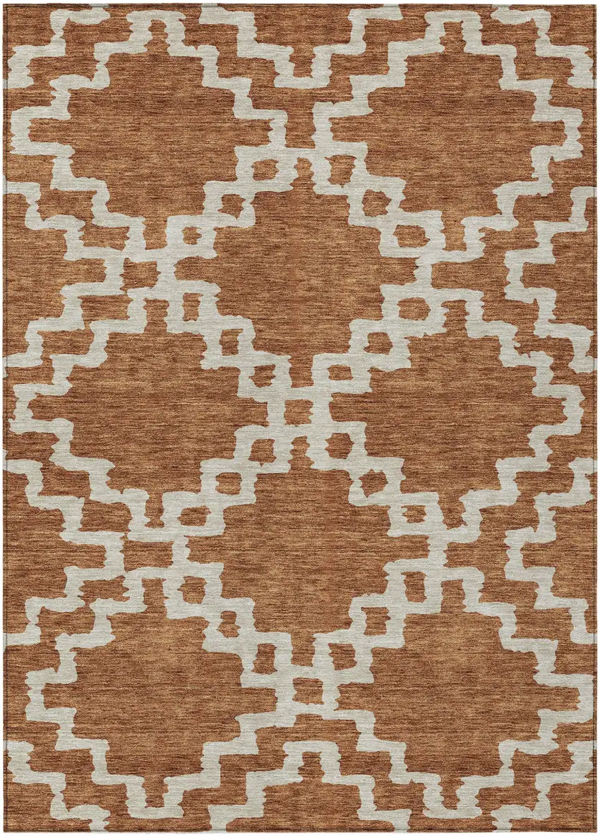 Brown And Ivory Geometric Washable Indoor Outdoor Area Rug Photo 2