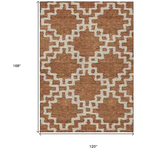 Photo of Brown And Ivory Geometric Washable Indoor Outdoor Area Rug