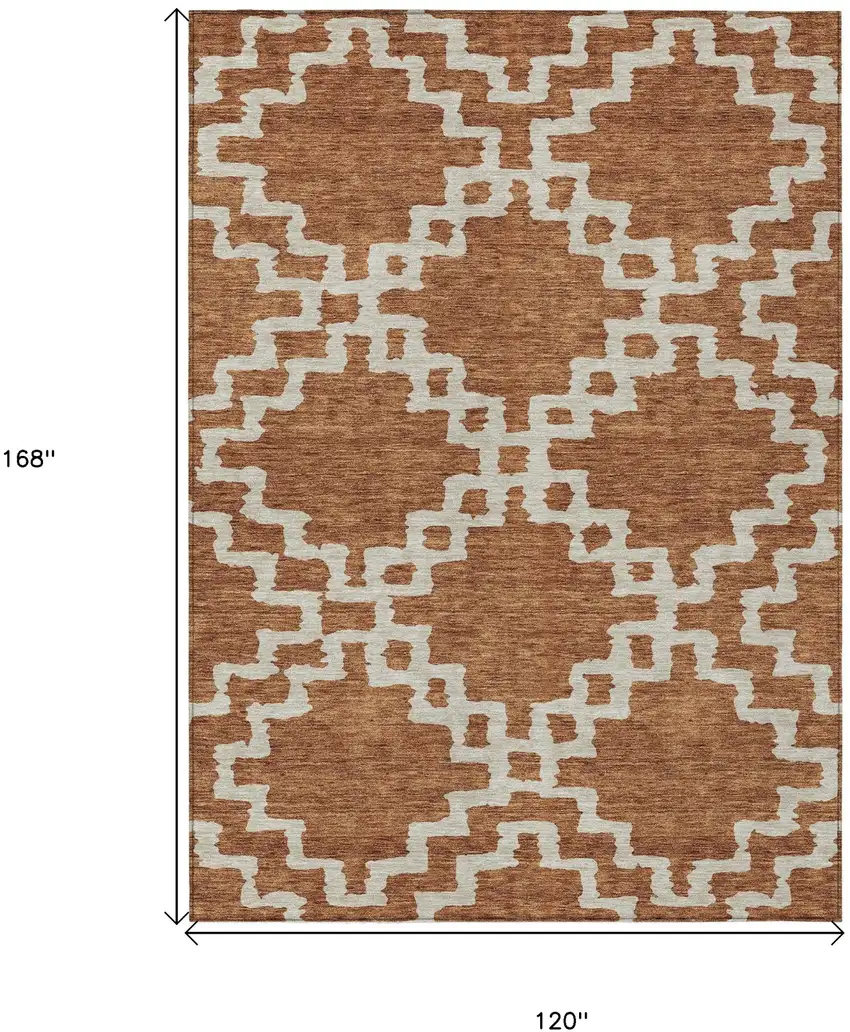 Brown And Ivory Geometric Washable Indoor Outdoor Area Rug Photo 3