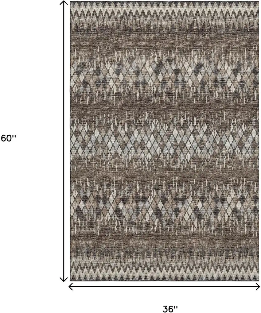 Brown And Ivory Ikat Washable Indoor Outdoor Area Rug Photo 3