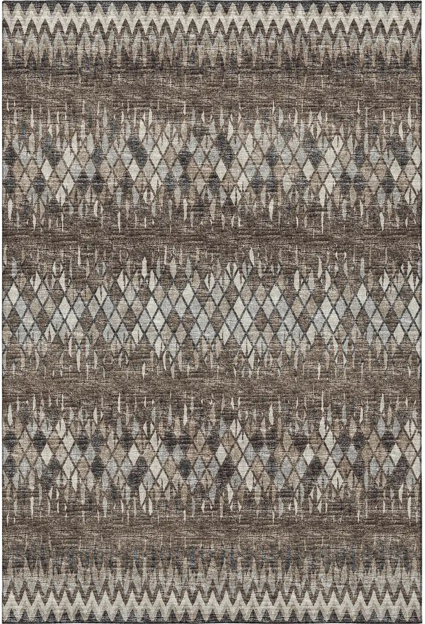 Brown And Ivory Ikat Washable Indoor Outdoor Area Rug Photo 4