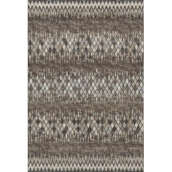 Brown And Ivory Ikat Washable Indoor Outdoor Area Rug Photo 4