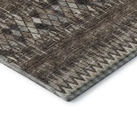Brown And Ivory Ikat Washable Indoor Outdoor Area Rug Photo 4