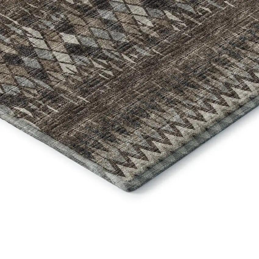 Brown And Ivory Ikat Washable Indoor Outdoor Area Rug Photo 4