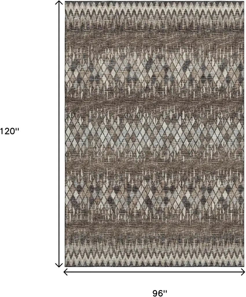Brown And Ivory Ikat Washable Indoor Outdoor Area Rug Photo 3
