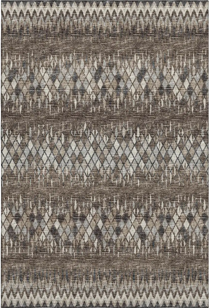 Brown And Ivory Ikat Washable Indoor Outdoor Area Rug Photo 2