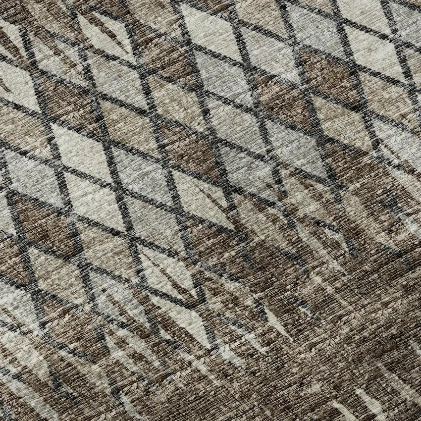 Brown And Ivory Ikat Washable Indoor Outdoor Area Rug Photo 8