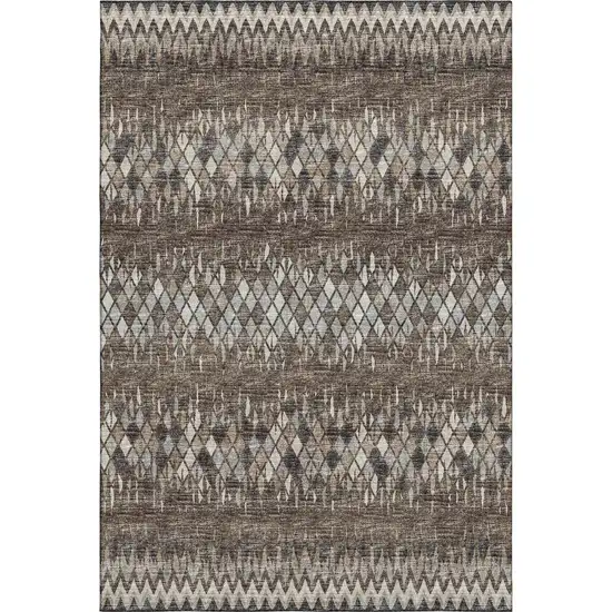 Brown And Ivory Ikat Washable Indoor Outdoor Area Rug Photo 2
