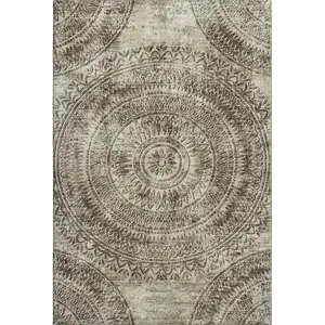 Photo of Brown And Ivory Medallion Washable Area Rug With UV Protection