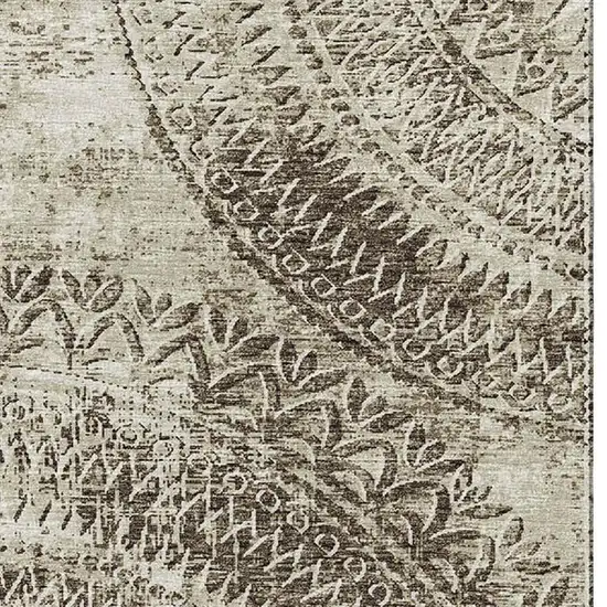 Brown And Ivory Medallion Washable Area Rug With UV Protection Photo 9