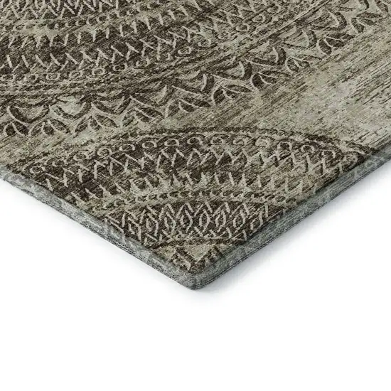 Brown And Ivory Medallion Washable Area Rug With UV Protection Photo 8