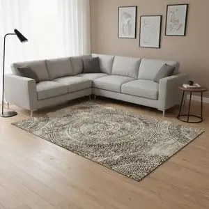 Photo of Brown And Ivory Medallion Washable Area Rug With UV Protection