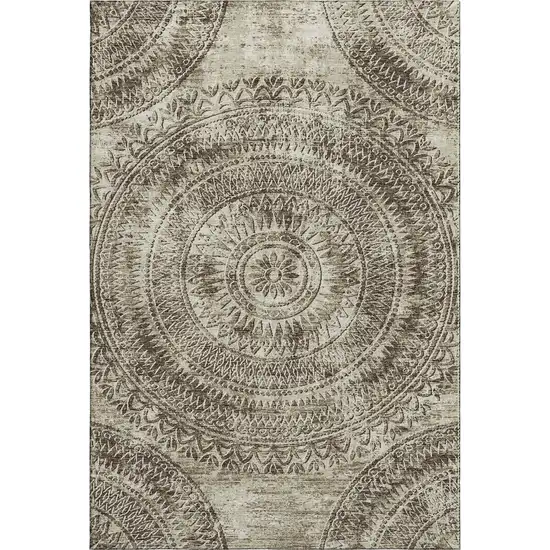 Brown And Ivory Medallion Washable Area Rug With UV Protection Photo 2